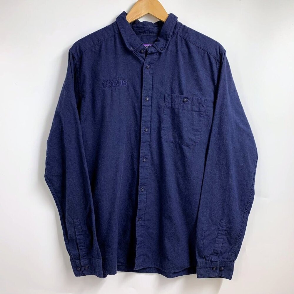 Patagonia Men's Long-Sleeved Vjosa River Branded‎ Lewis Pima Cotton Shirt Size L